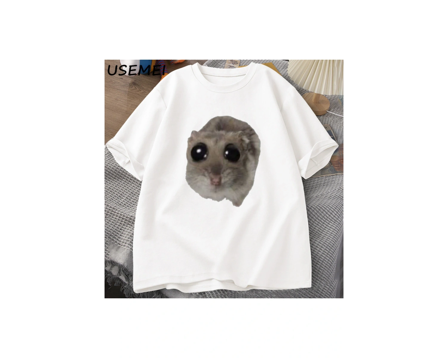 Sad Hamster T Shirt Komik Sevimli Kedi Hamster Meme Trend T-shirt Erkekler Kadınlar için Pamu 2936