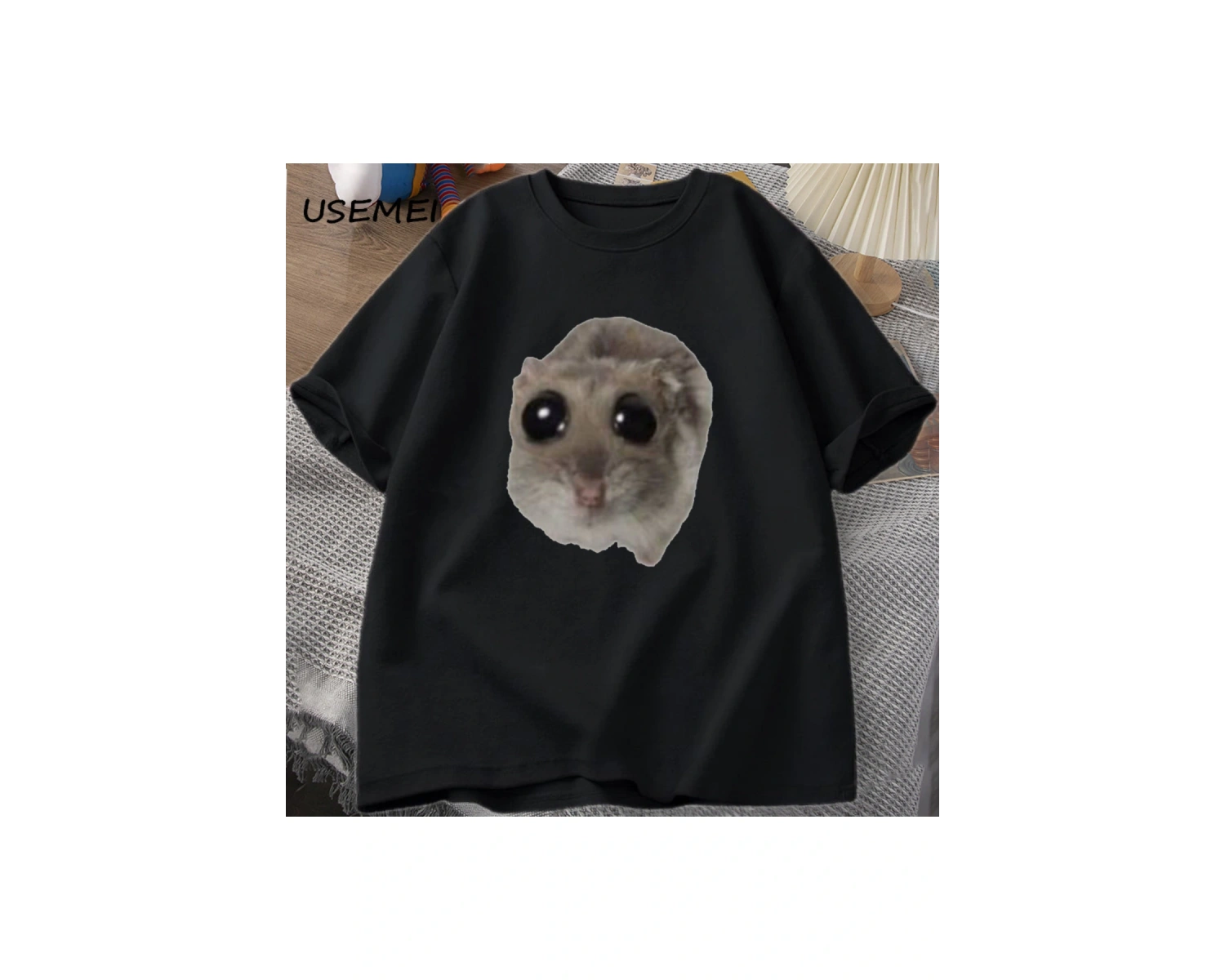 Sad Hamster T Shirt Komik Sevimli Kedi Hamster Meme Trend T-shirt Erkekler Kadınlar için Pamu 2936
