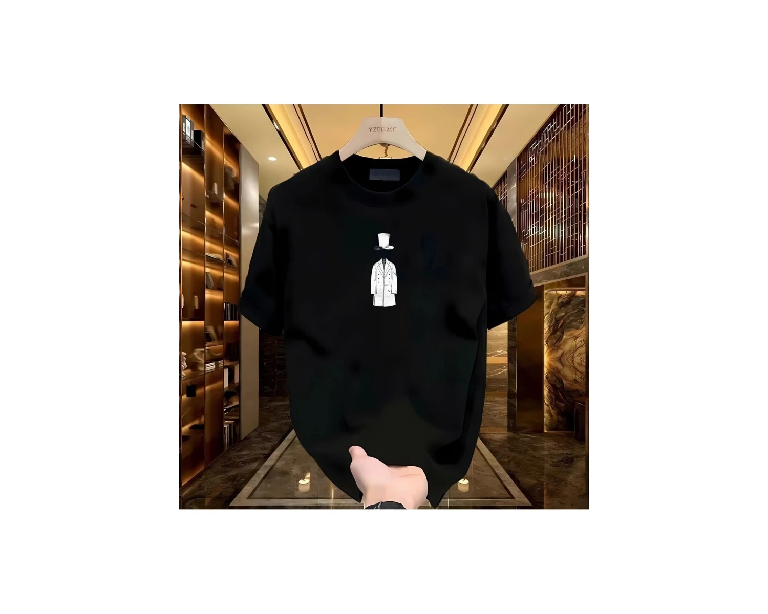 Şapkalı Adam Baskılı Beyaz Erkek