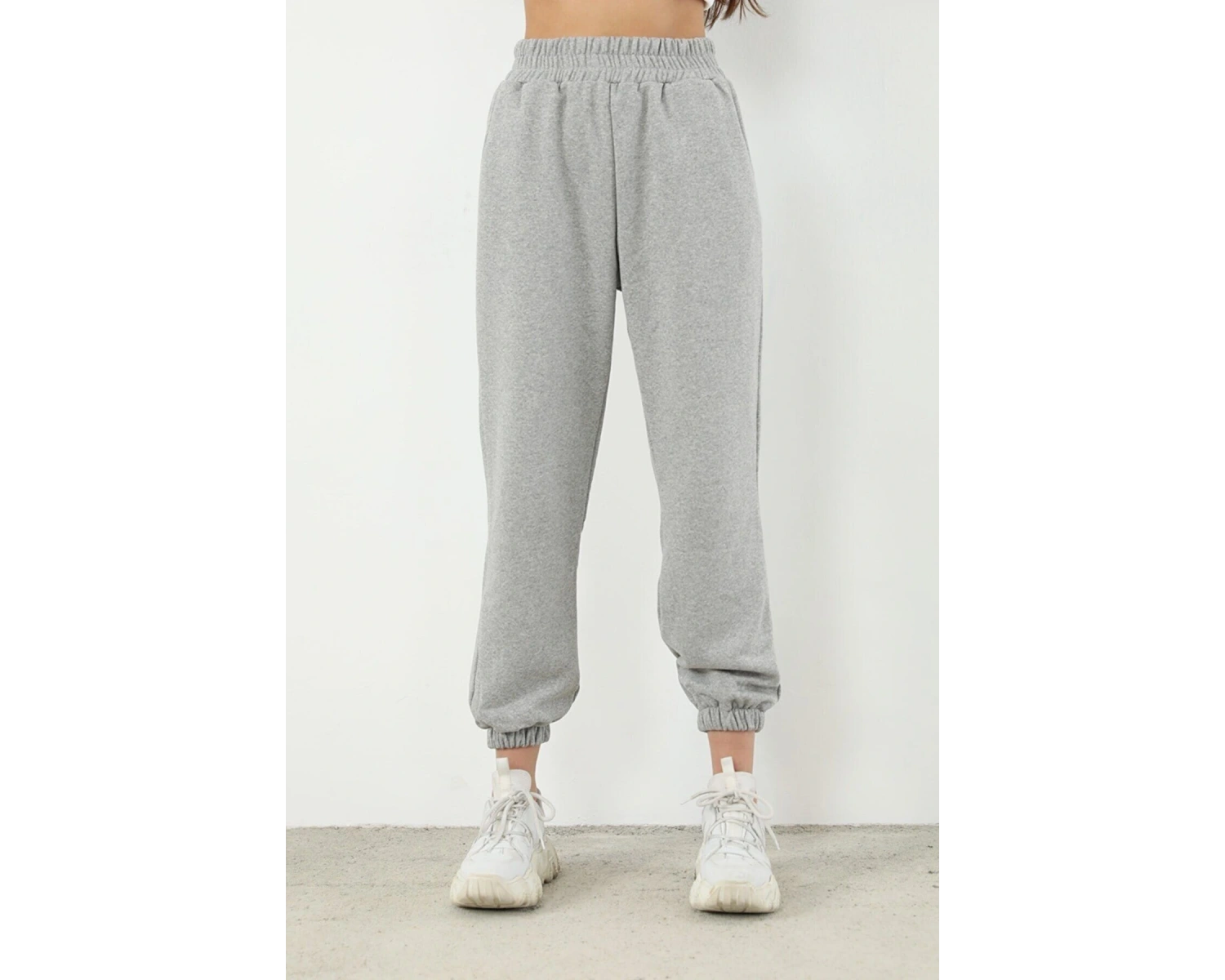 Şardonlu Kadın Gri Eşofman Altı