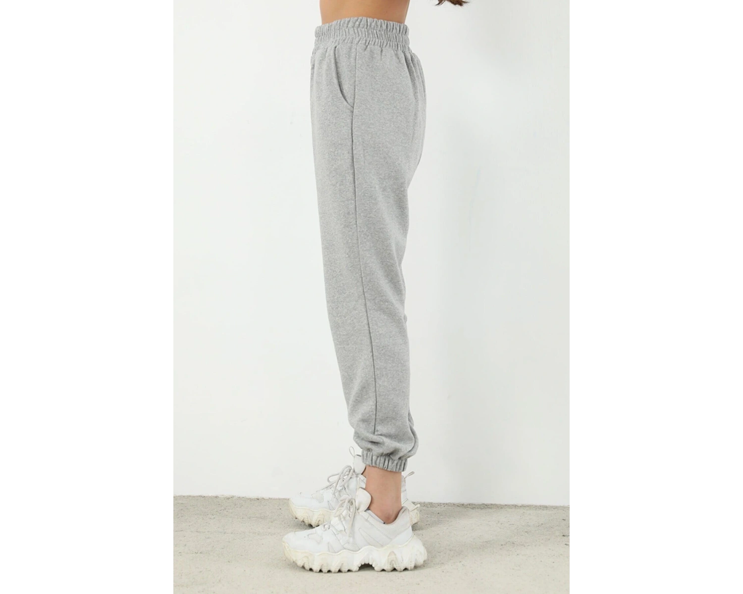 Şardonlu Kadın Gri Eşofman Altı