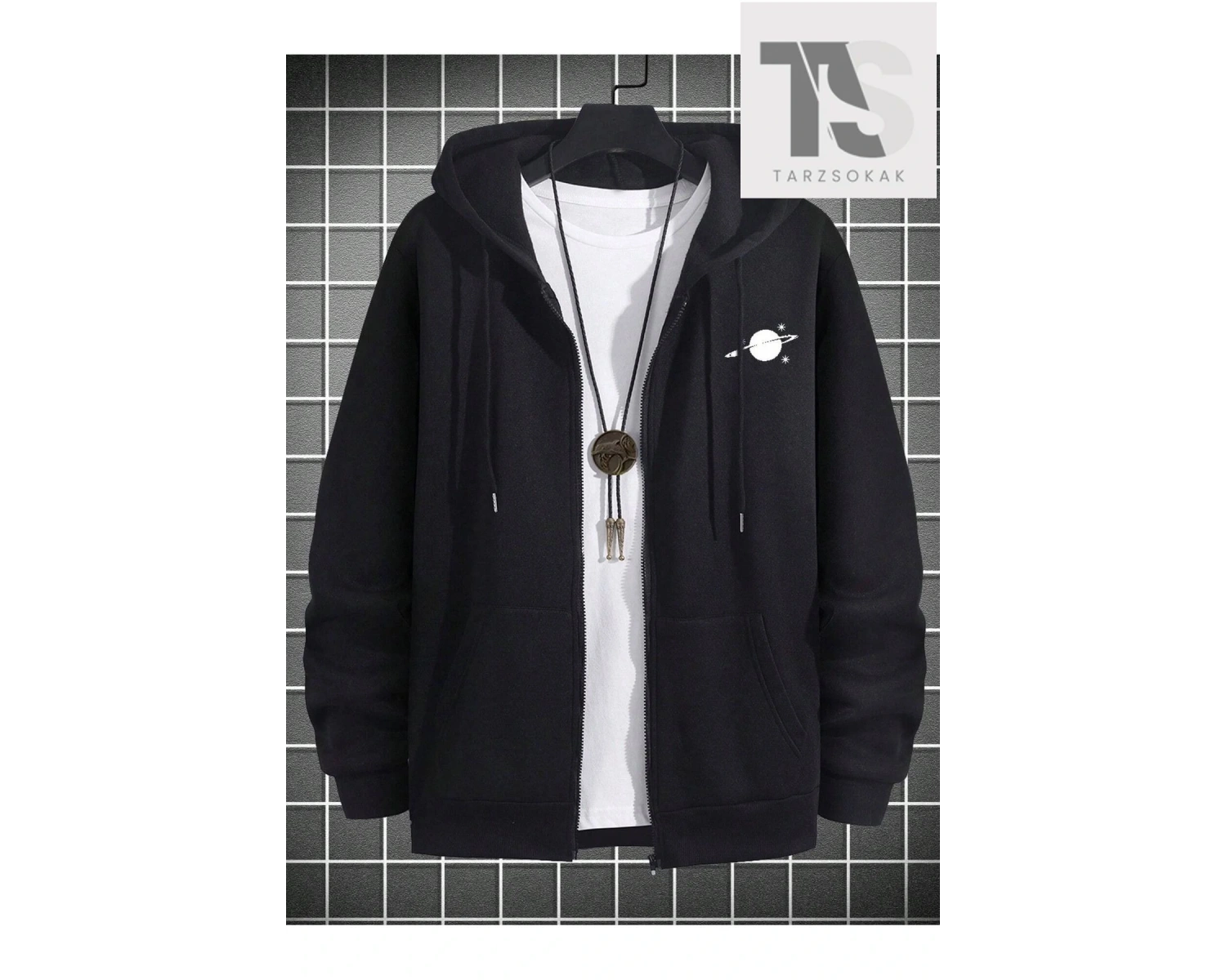 Saturn Cosmos Sweatshirt Fermuarlı Siyah