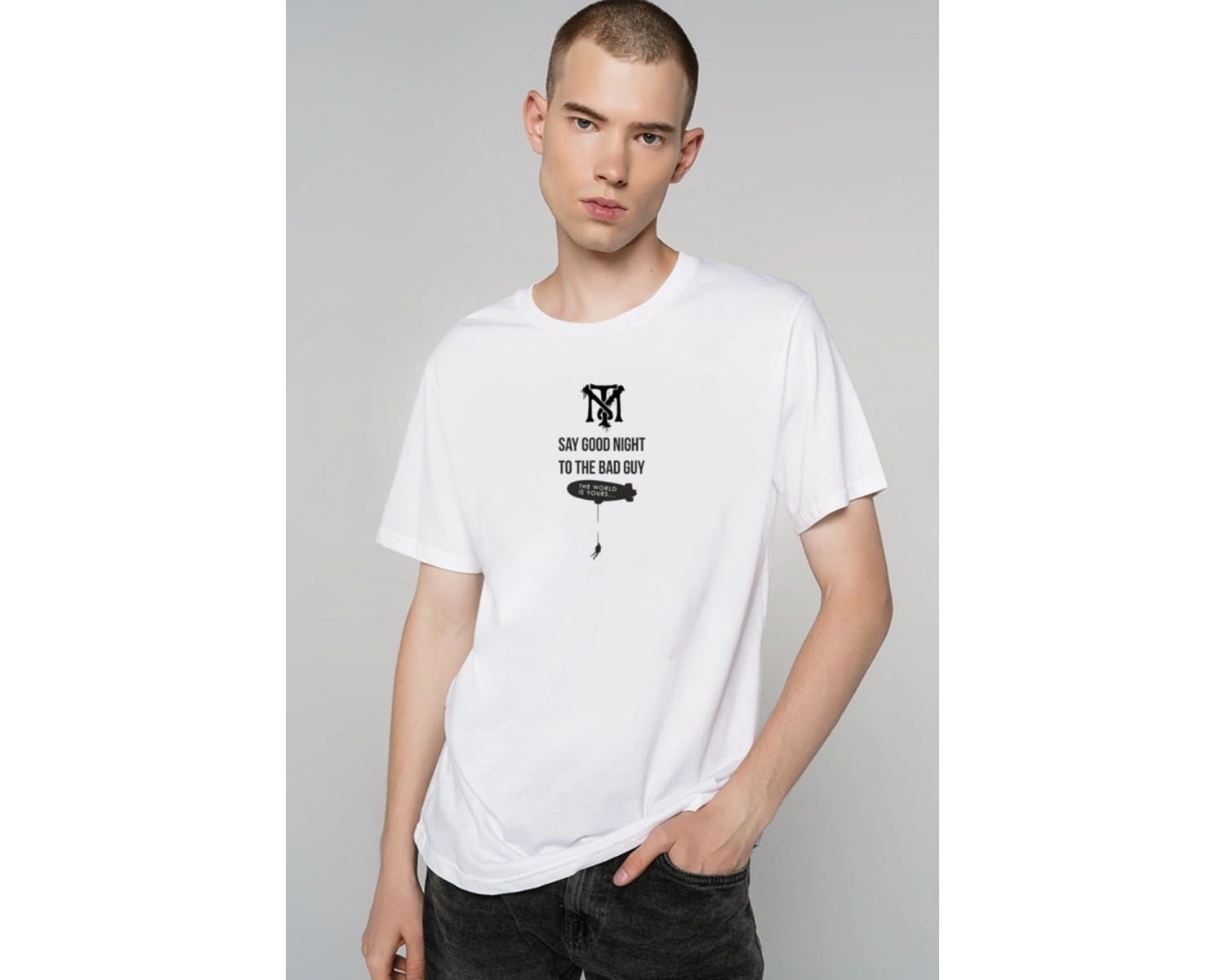 Scarface Yaralı Yüz Movie Sırt Baskılı Tasarım Beyaz Tişört