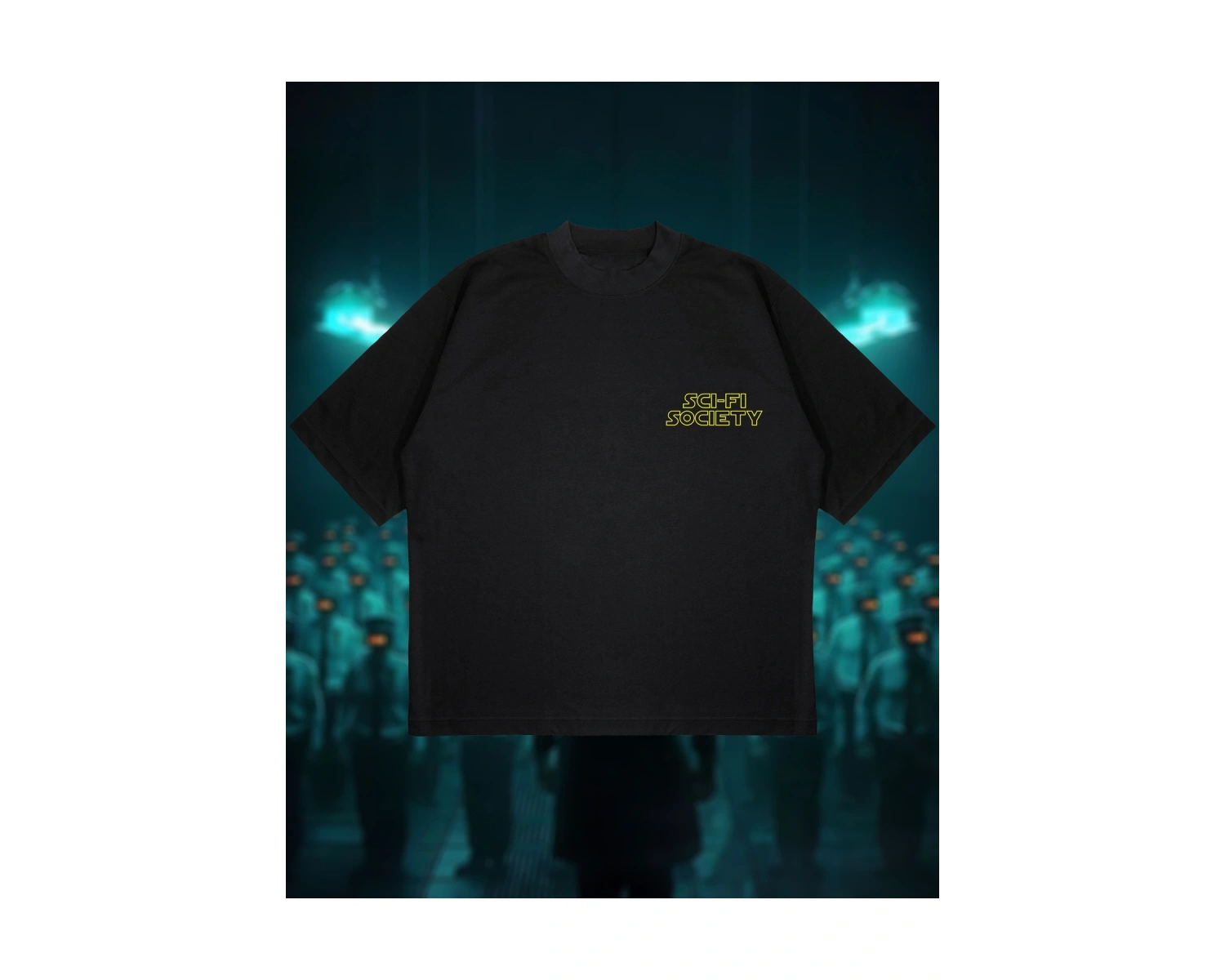 Sci-fi Society Baskılı Oversize Unisex Pamuklu Nefes Alan Kalın Kumaşlı