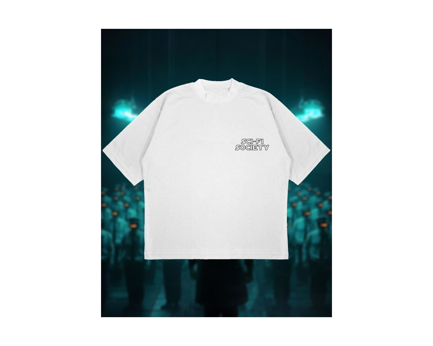 Sci-fi Society Baskılı Oversize Unisex Pamuklu Nefes Alan Kalın Kumaşlı