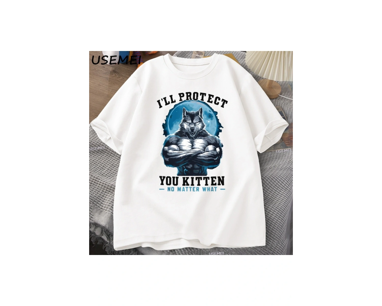 Seni koruyeceğim yavru kedi olursa olsun t-shirt erkekler komik kurt T Shirt yaz Tees Tops pa 3064