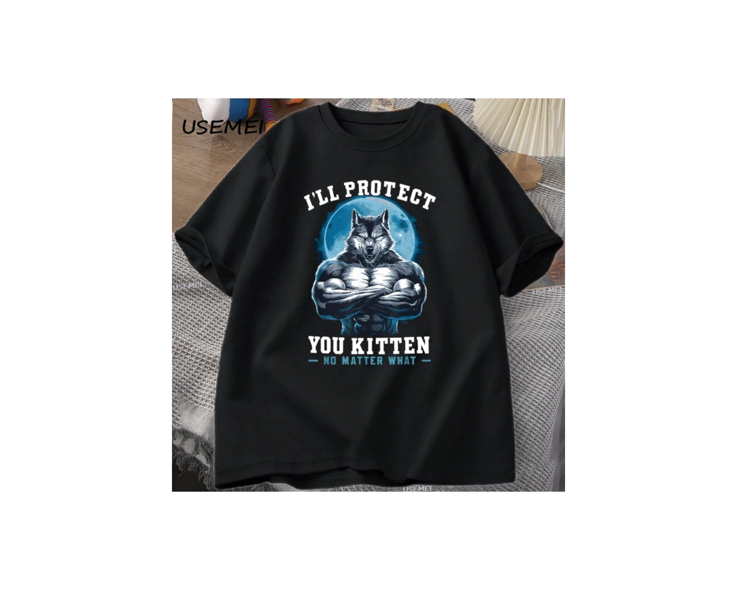 Seni koruyeceğim yavru kedi olursa olsun t-shirt erkekler komik kurt T Shirt yaz Tees Tops pa 3064