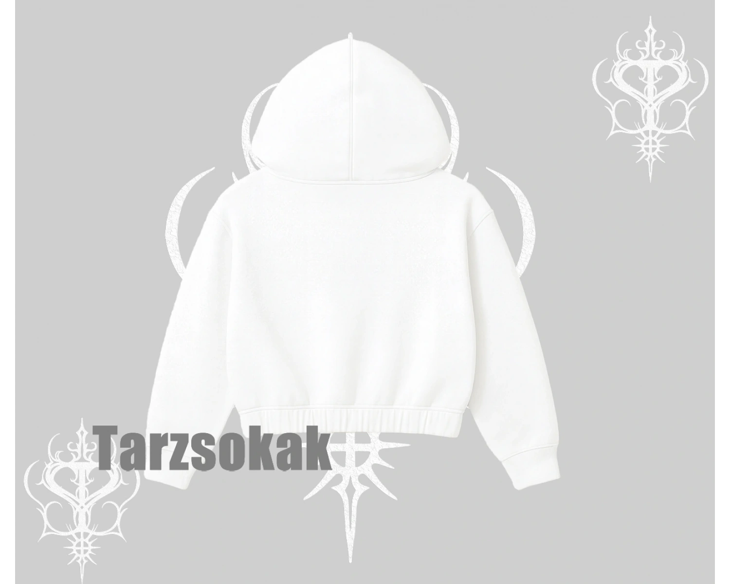 Serene Beauty Kedi Baskılı  Kapşonlu Crop Sweatshirt