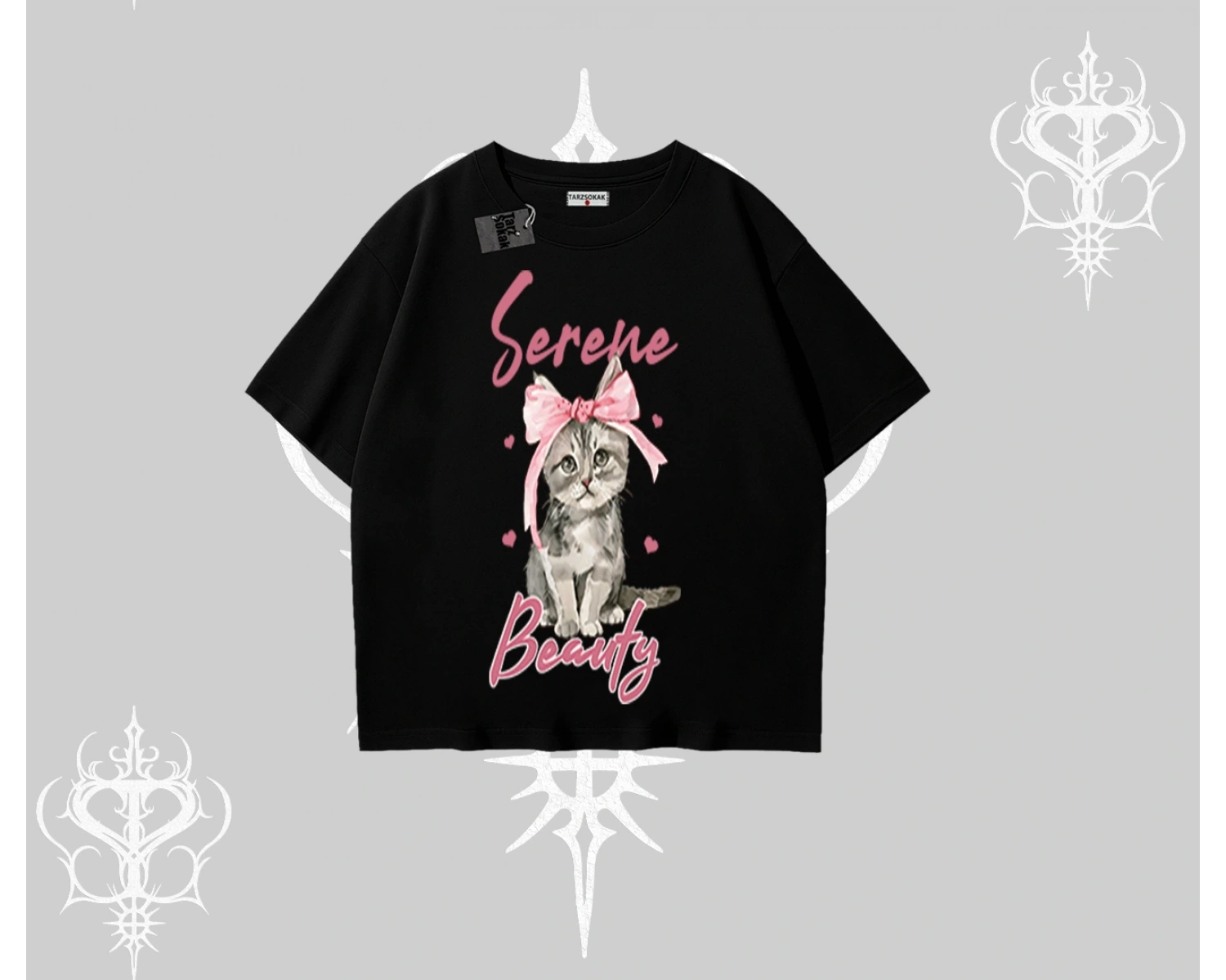 Serene Beauty Kedi Baskılı  Oversize Tshirt