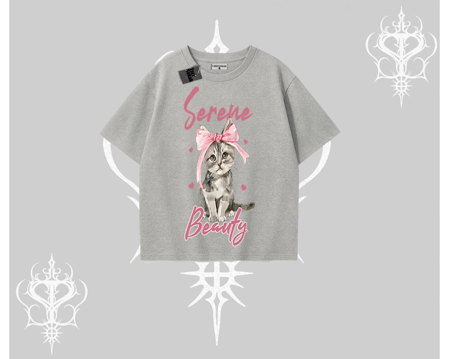 Serene Beauty Kedi Baskılı  Oversize Tshirt