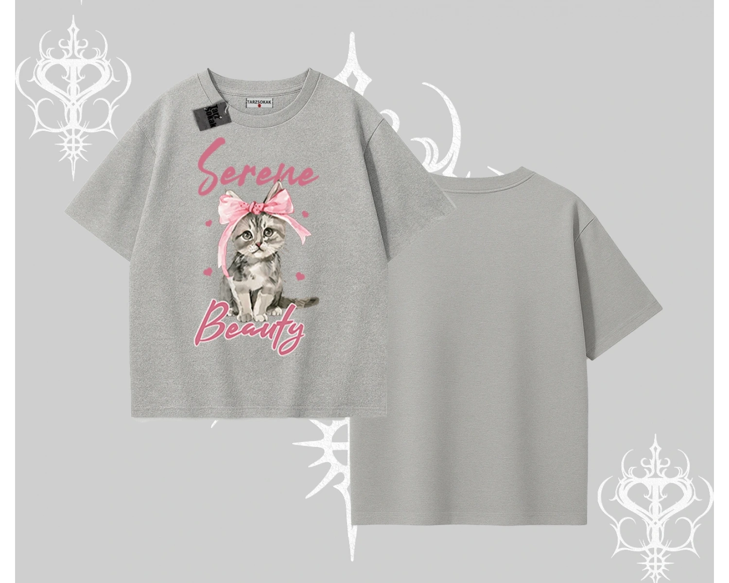 Serene Beauty Kedi Baskılı  Oversize Tshirt