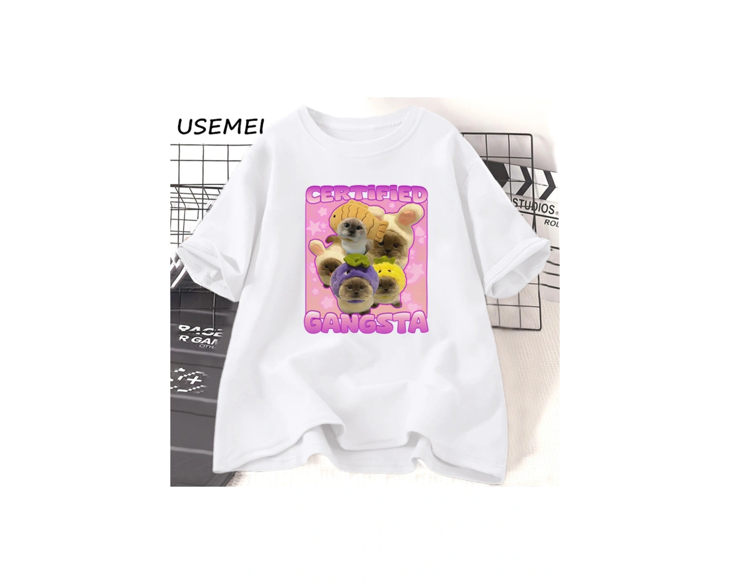 Sertifikalı Gangsta Komik Kedi Meme T-shirt Erkekler Kadınlar için TGoofy Ahh Tee Göm 3060