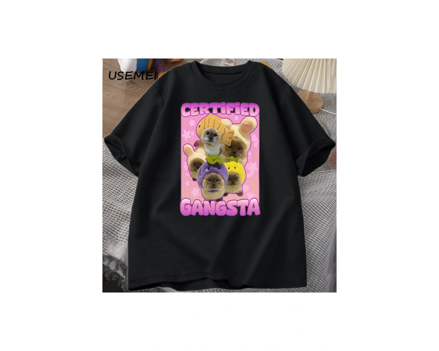 Sertifikalı Gangsta komik kedi Meme T-shirt Goofy Tee Teeaptal kediler Tshirt boy erk 3079