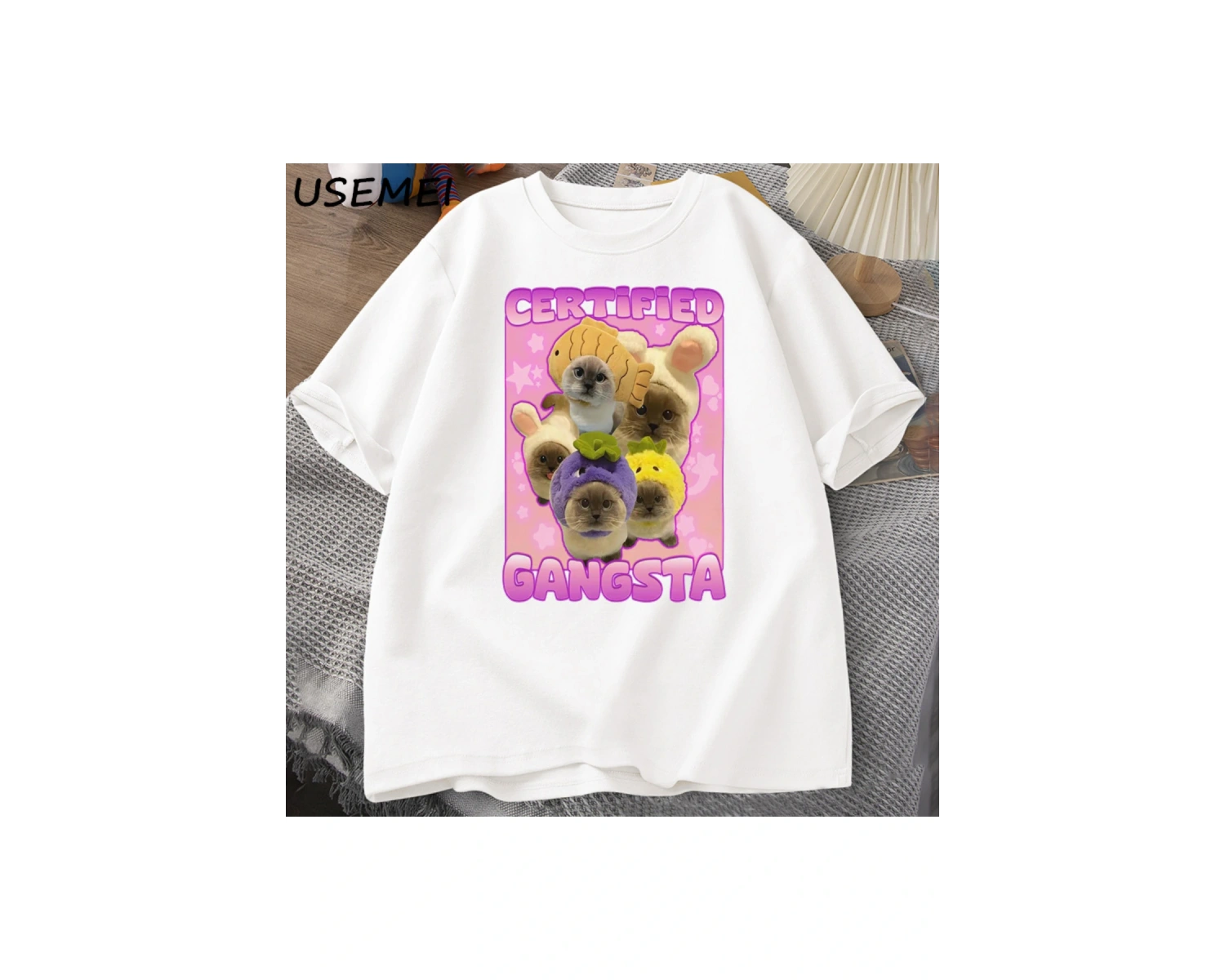 Sertifikalı Gangsta komik kedi Meme T-shirt Goofy Tee Teeaptal kediler Tshirt boy erk 3079