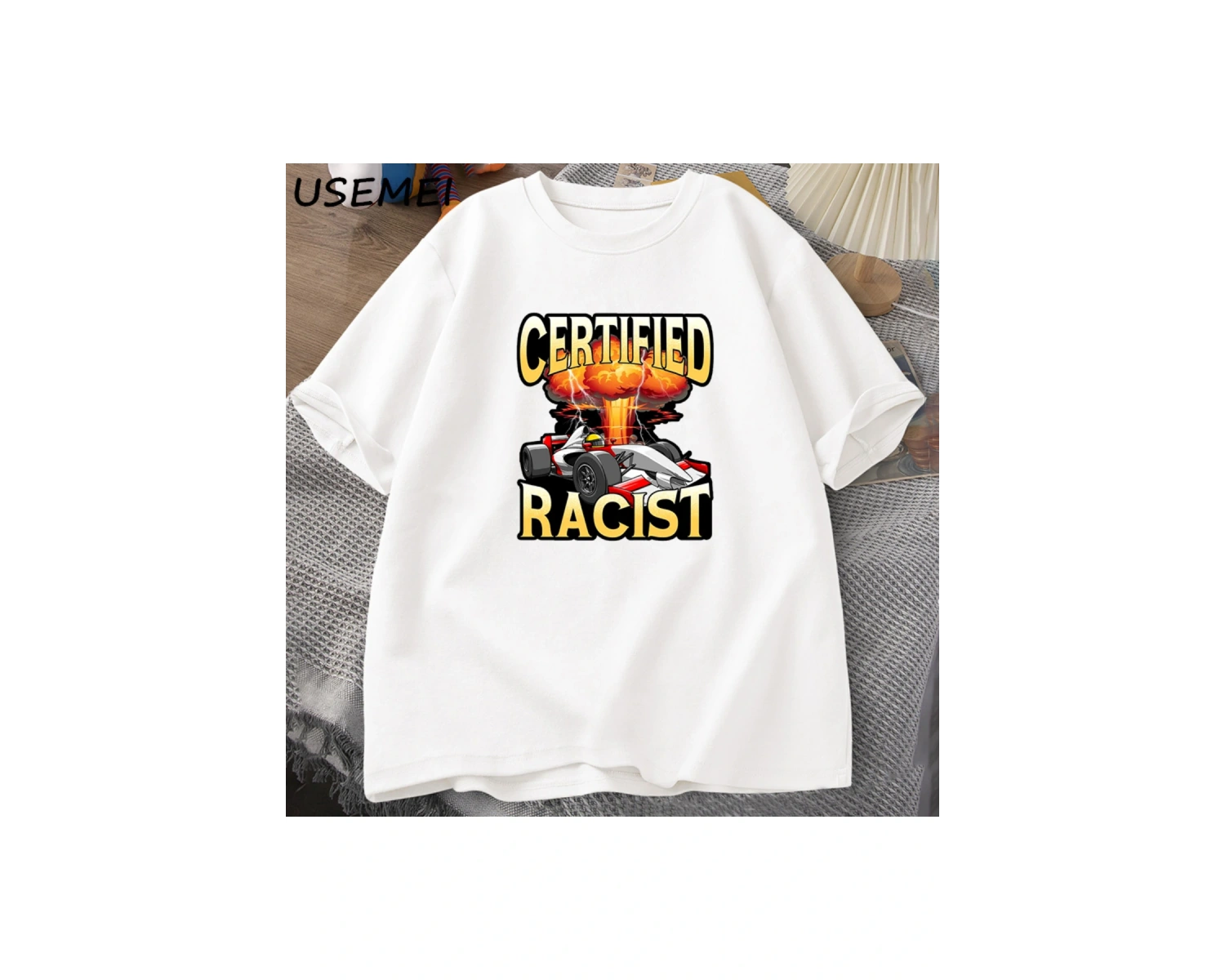 Sertifikalı irkçı T-shirt erkekler yaz pamuk kısa kollu Tshirt nostaljik araba yarış Racer Ts 2899