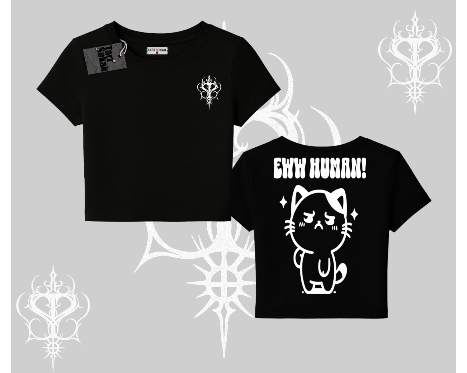 Sevimli Kedi Çizimli Arka Baskılı Babby Tee Tshirt