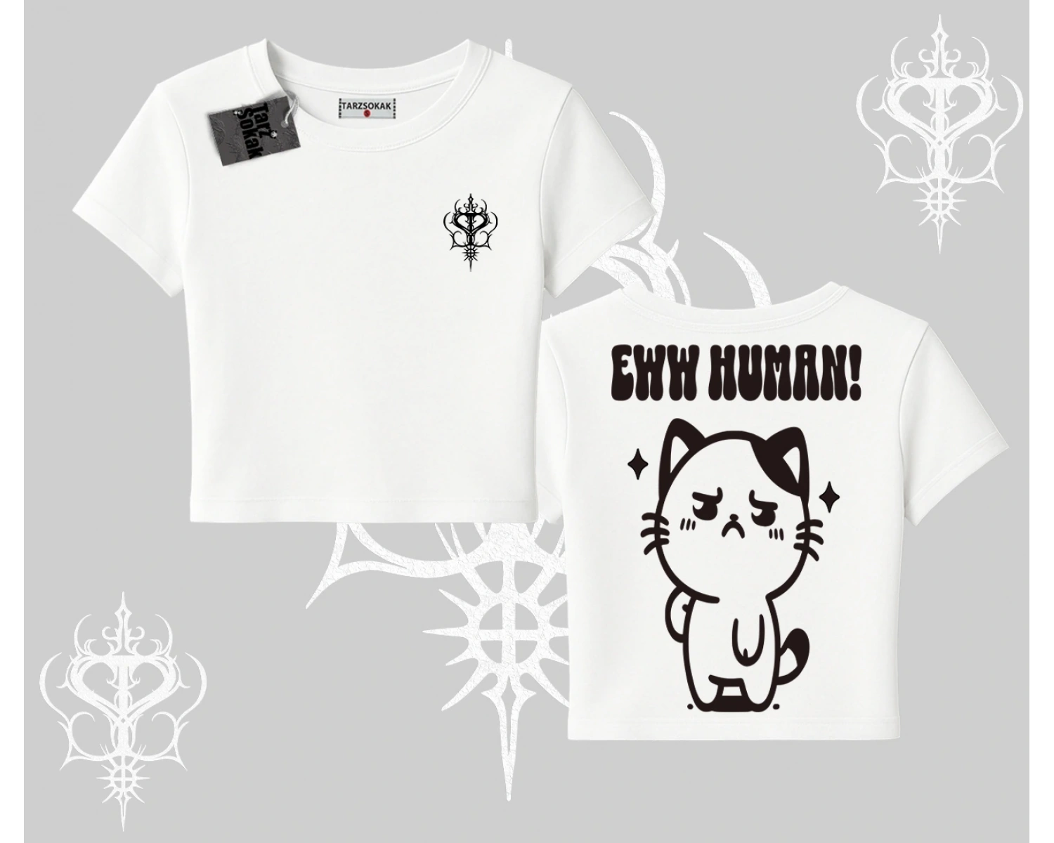 Sevimli Kedi Çizimli Arka Baskılı Babby Tee Tshirt