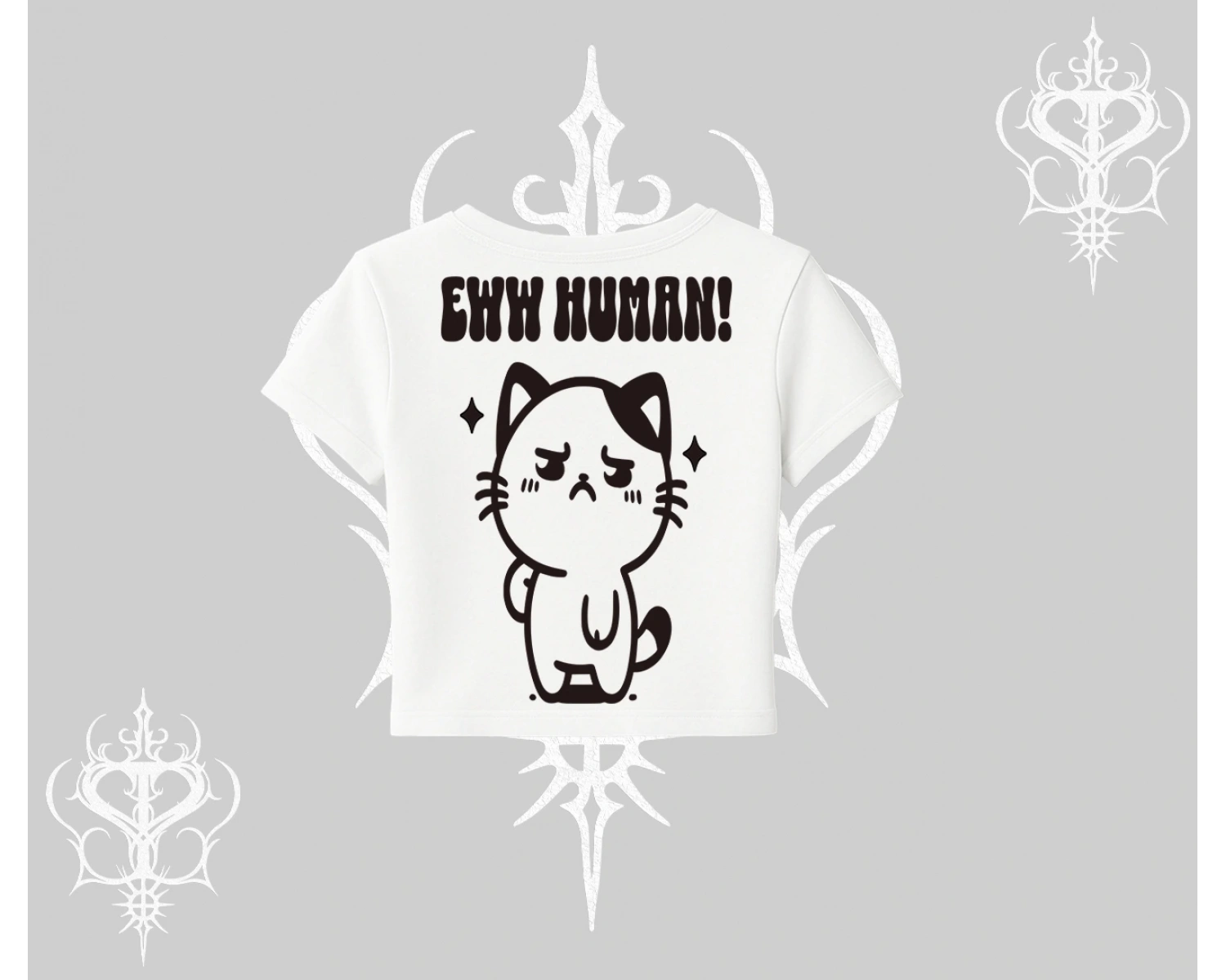 Sevimli Kedi Çizimli Arka Baskılı Babby Tee Tshirt