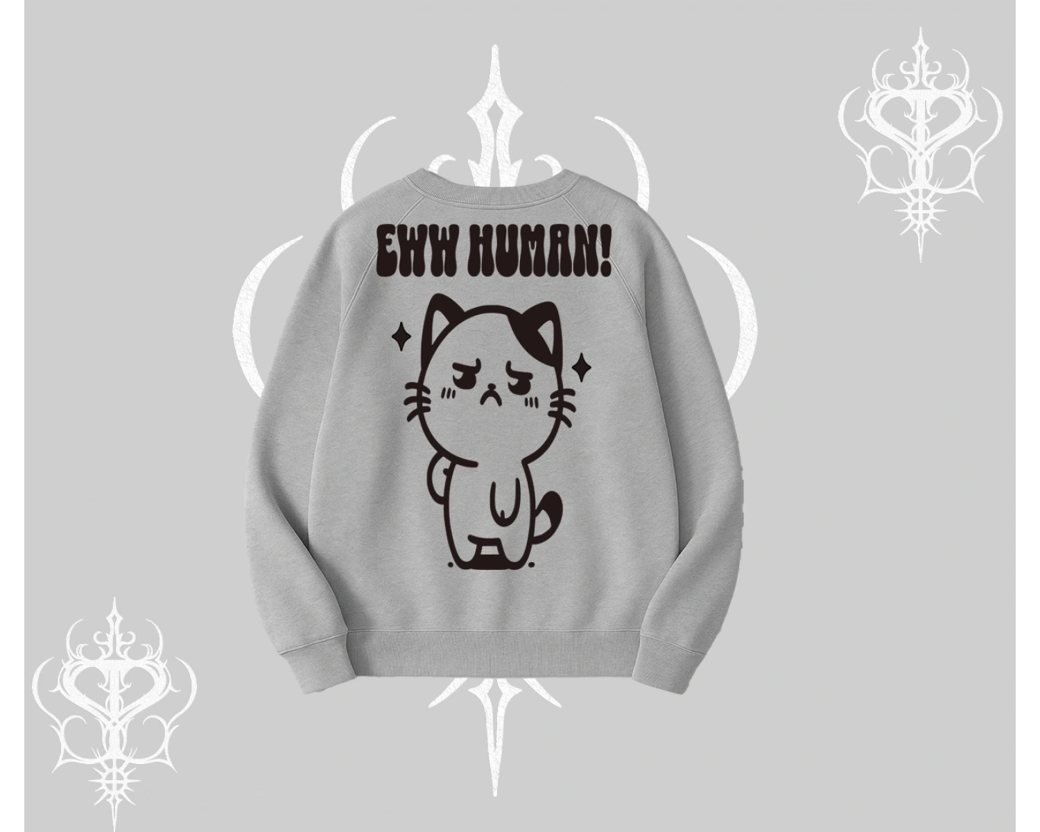 Sevimli Kedi Çizimli Arka Baskılı Biskilet Sweatshirt