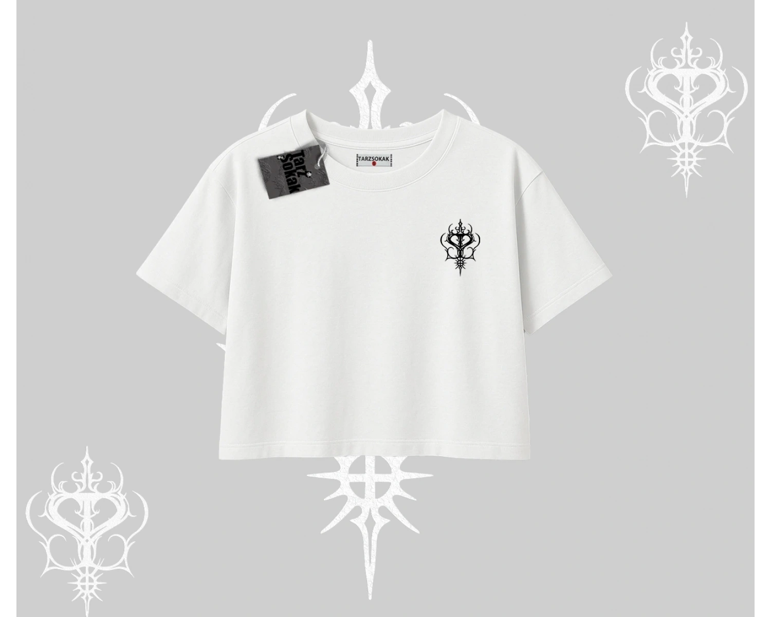 Sevimli Kedi Çizimli Arka Baskılı Oversize Crop Tshirt