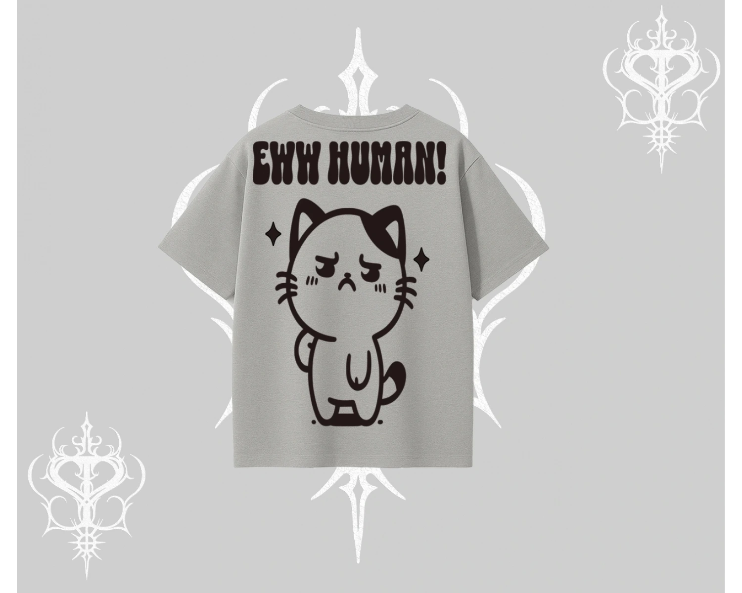 Sevimli Kedi Çizimli Arka Baskılı Oversize Tshirt