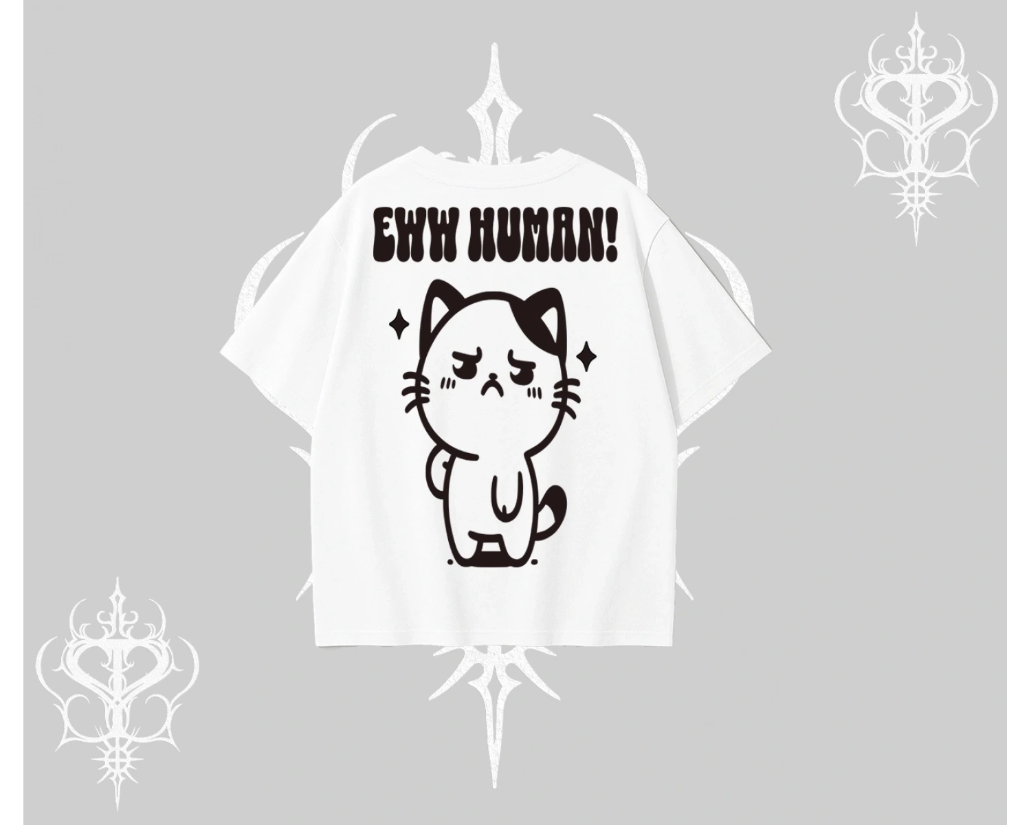 Sevimli Kedi Çizimli Arka Baskılı Oversize Tshirt