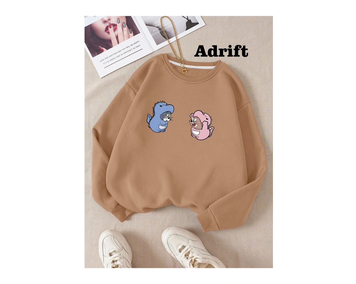 Sevimli Kedi Fare Köstebek Sokak Trend Tasarım Harajuku/Gotik Bej