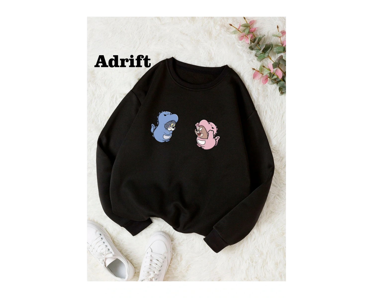 Sevimli Kedi Fare Köstebek Sokak Trend Tasarım Harajuku/Gotik Siyah