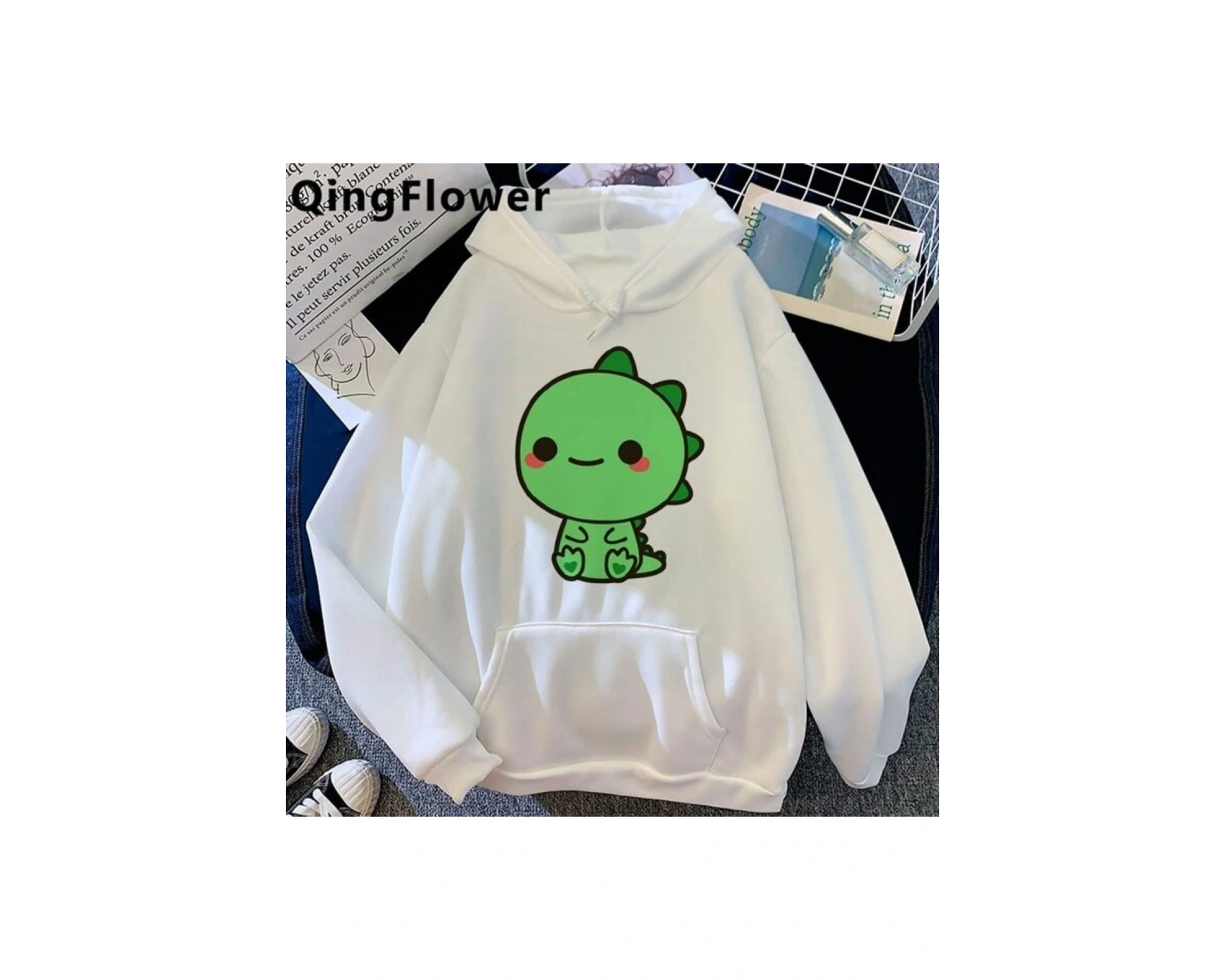 Sevimli Komik Dinozor Hoodiemodel84 12715 Beyaz