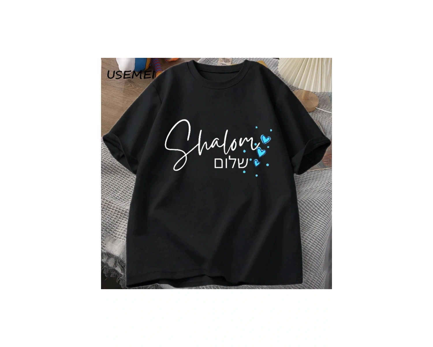 Shabbat Shalom yahudi T Shirt İbranice iç barış T-shirt pamuk kısa kollu Unisex erkek giyim b