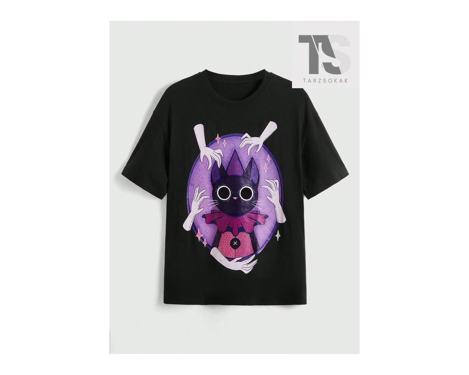 SICKYLL Bayanlar Karikatür Kedi Baskı Kısa Kollu Tişört