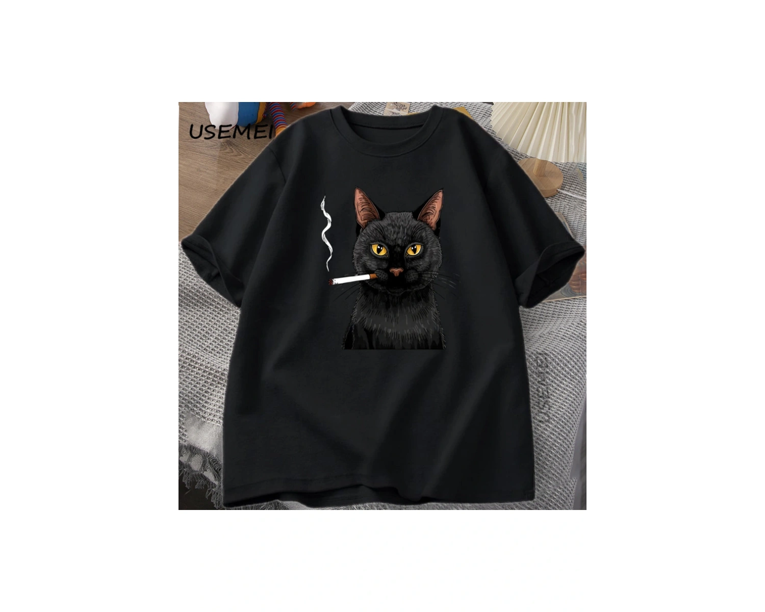 Sigara Kedi T-Shirt Erkekler Komik Y2K Vintage Trendy Streetweed Grafik T Shirt Sinirli Kedi 2840
