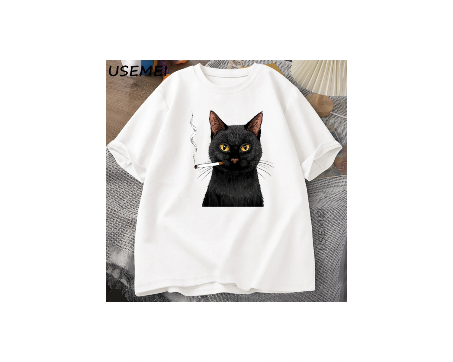 Sigara Kedi T-Shirt Erkekler Komik Y2K Vintage Trendy Streetweed Grafik T Shirt Sinirli Kedi 2840