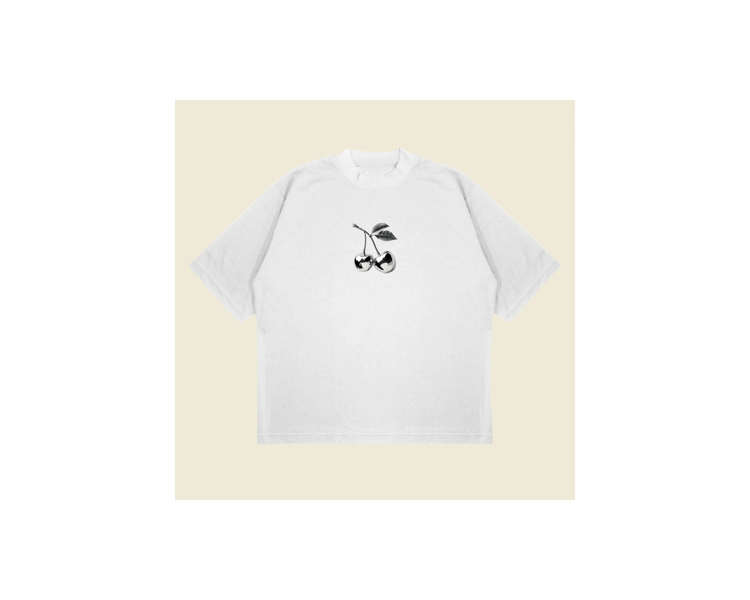 Silver Cherry Baskılı Oversize Unisex Pamuklu Nefes Alan Kalın Kumaşlı