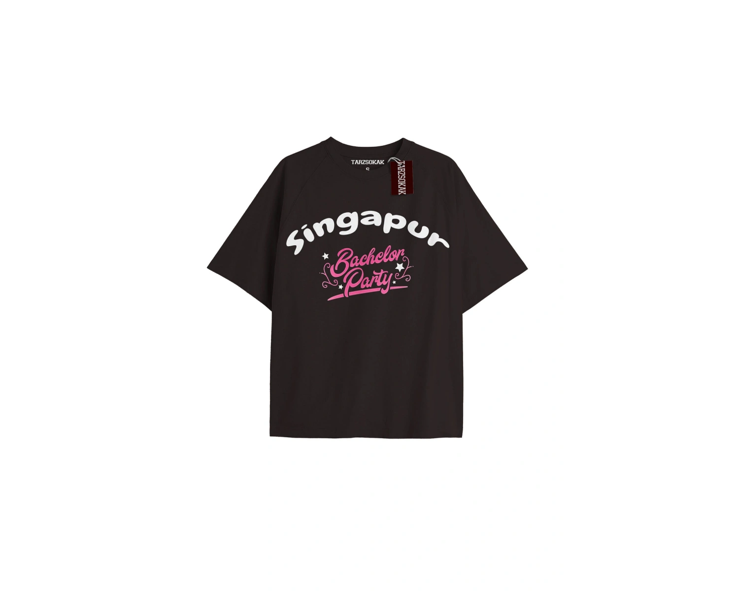 SINGAPUR BACHELOR PARTY Unisex Oversize Yazılı Tshirt SİYAH