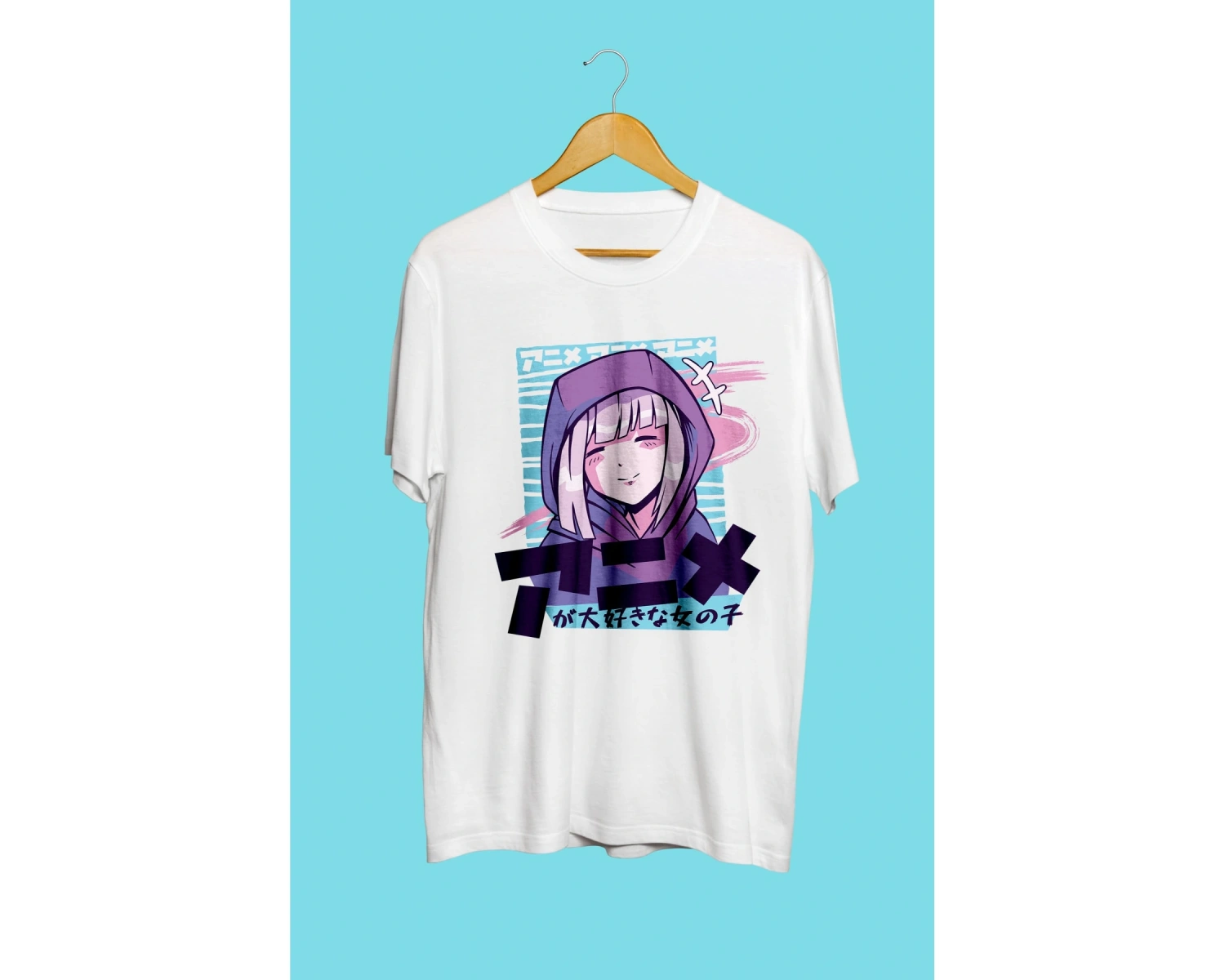 Şirin Anime Kız Manga Japon Çizim Tasarım Baskılı Unisex Tişört