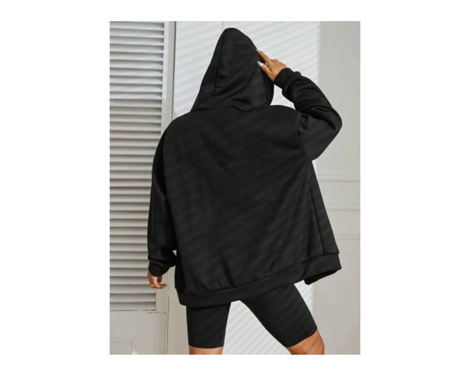 Siyah 2 ip Örme Kumaş Kapüşonlu Fermuarlı Sweatshirt