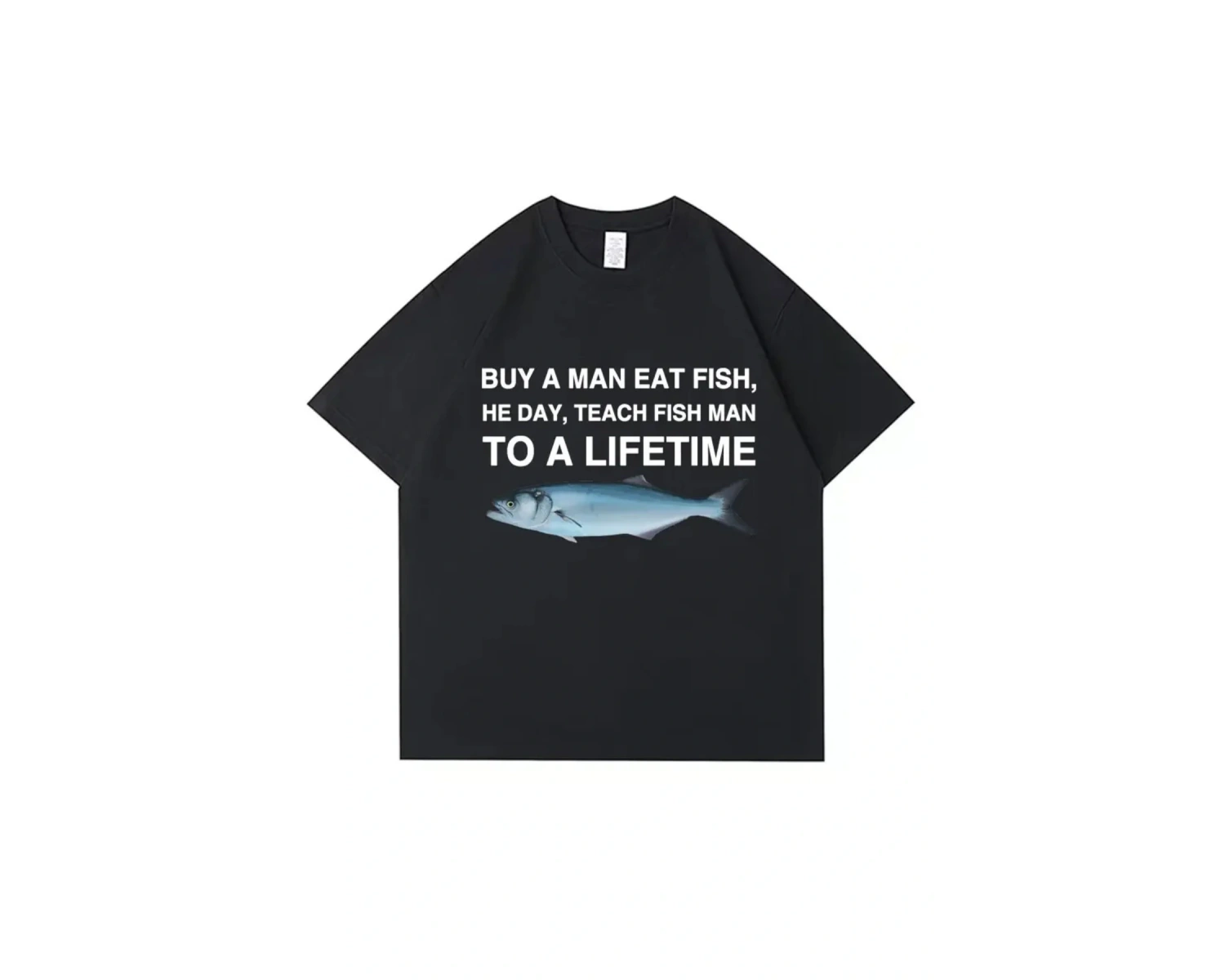 Siyah Bir Adam Balık Yiyin O Günü Balık Ömür Boyuna Öğretin Adam Komik Baskılı