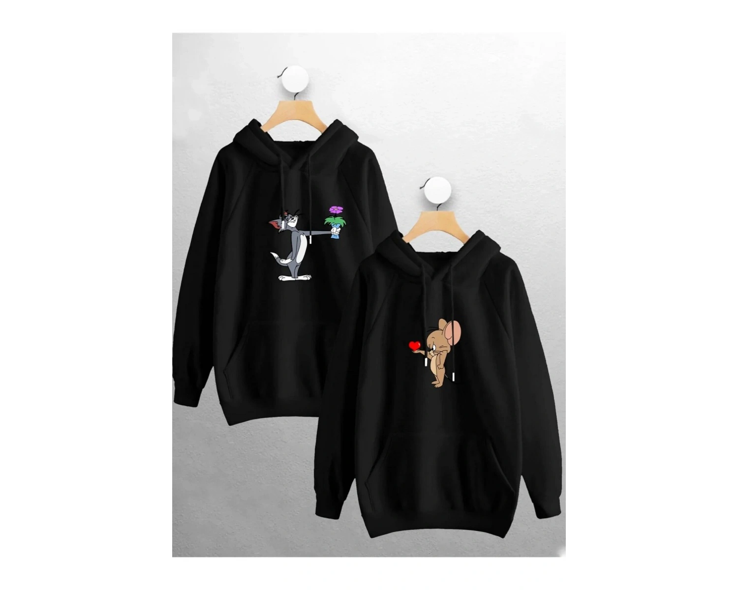 Siyah Biskilet Yaka Sweatshirt Çift Sevgili Kombinleri Couple Clothing