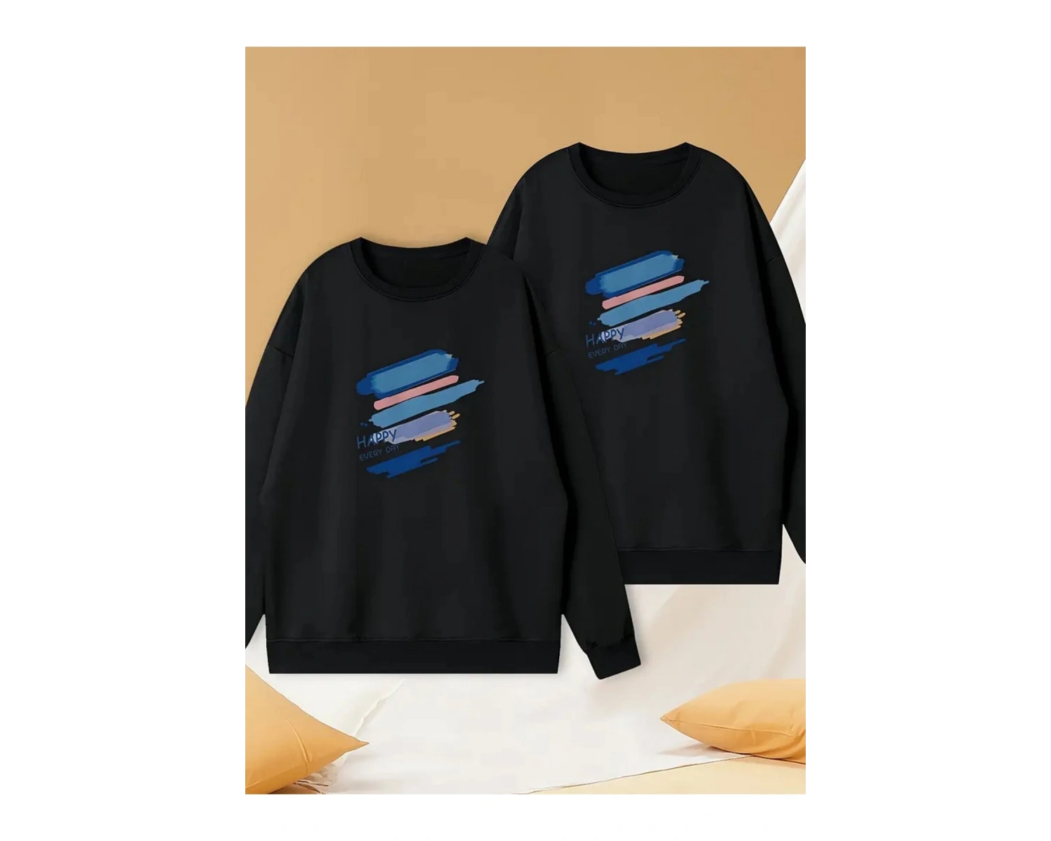 Siyah Biskilet Yaka Sweatshirt Çift Sevgili Kombinleri Couple Clothing
