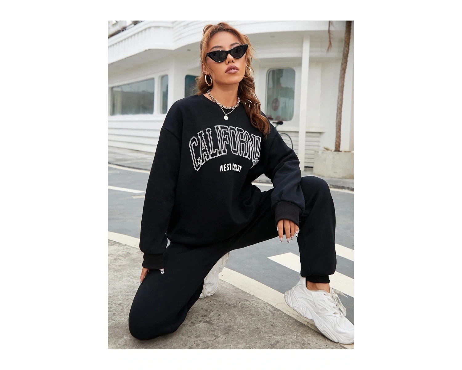 Siyah California Dijital Baskılı Kışlık UNİSEX Eşofman Takımı