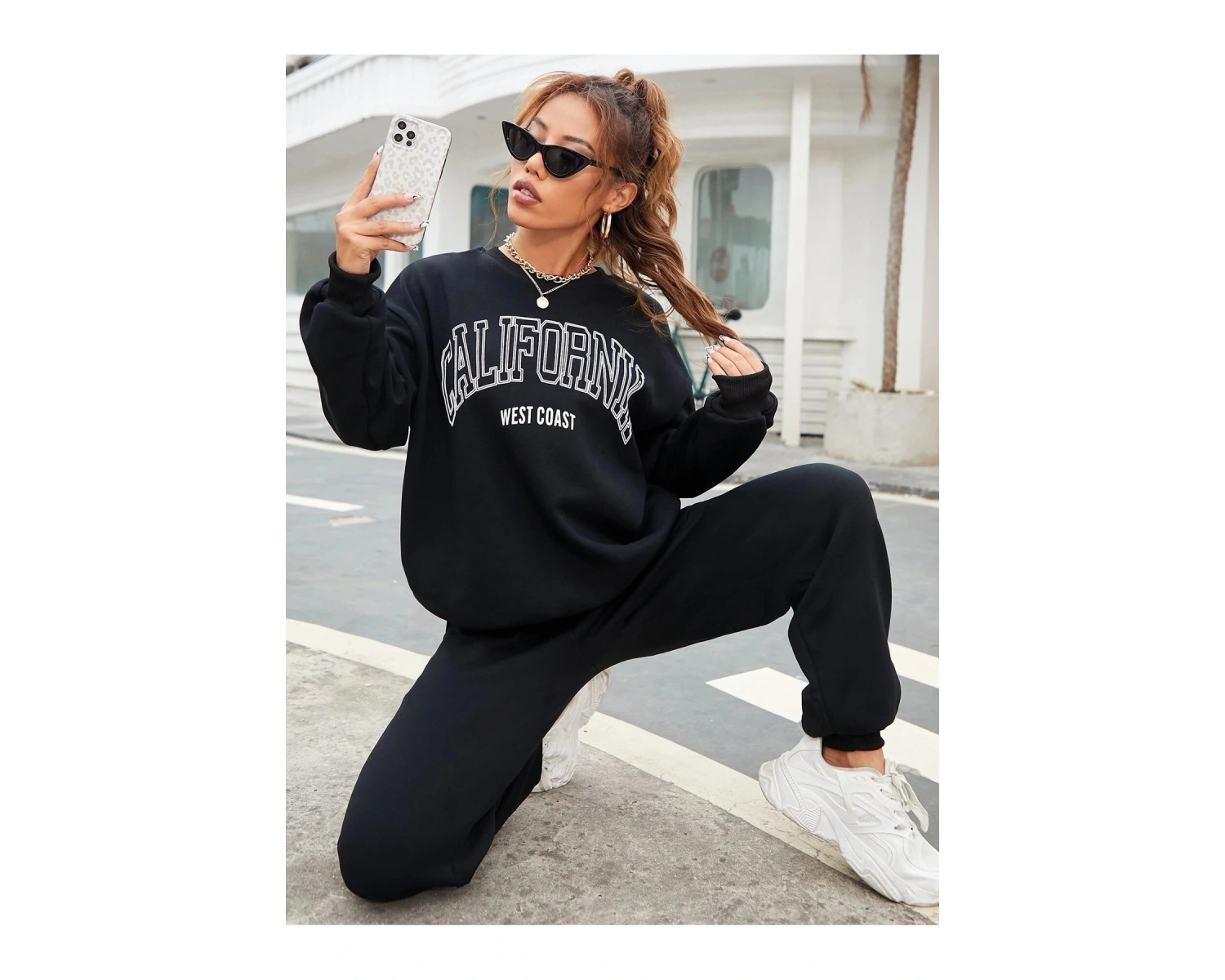 Siyah California Dijital Baskılı Kışlık UNİSEX Eşofman Takımı