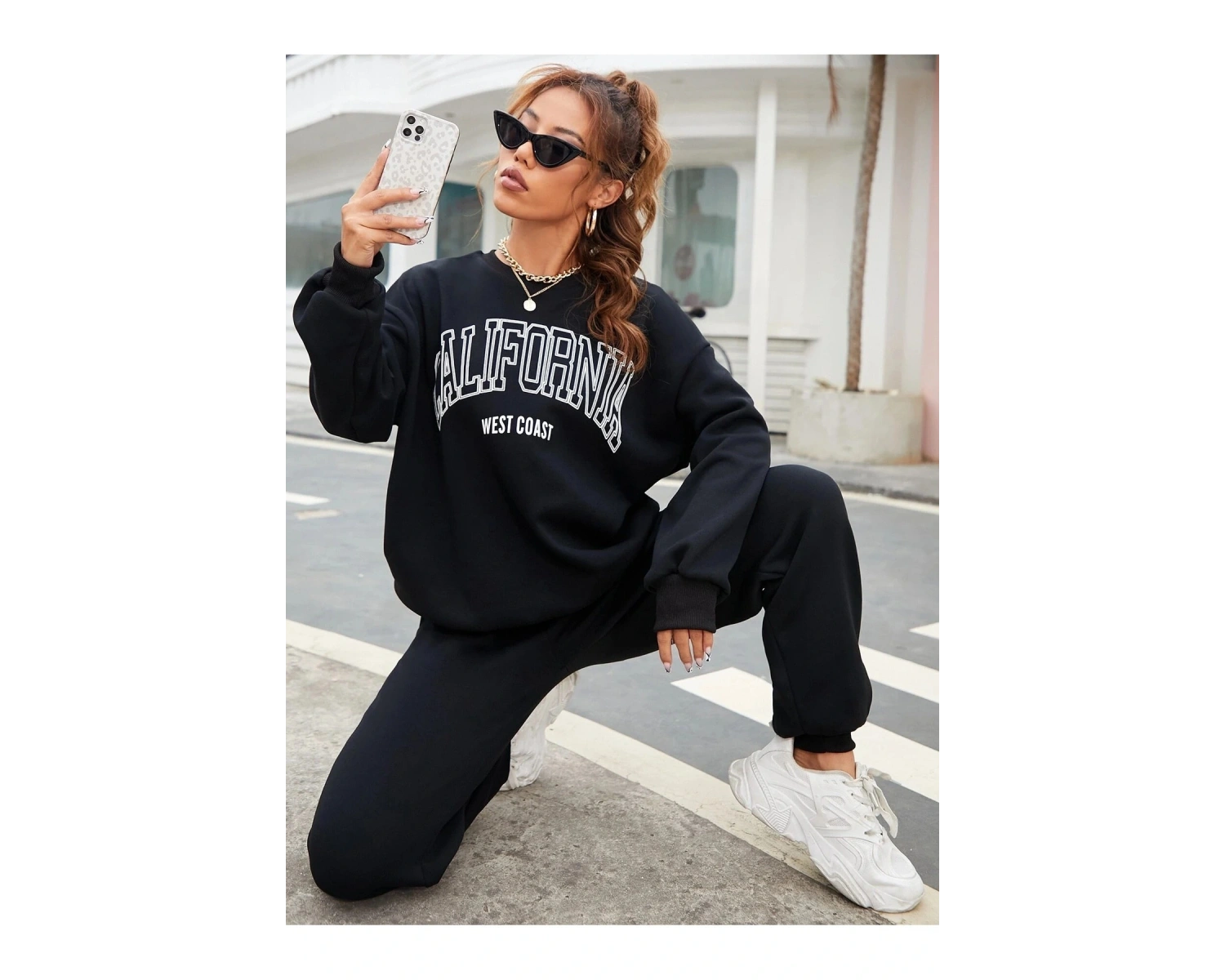 Siyah California Dijital Baskılı Kışlık UNİSEX Eşofman Takımı