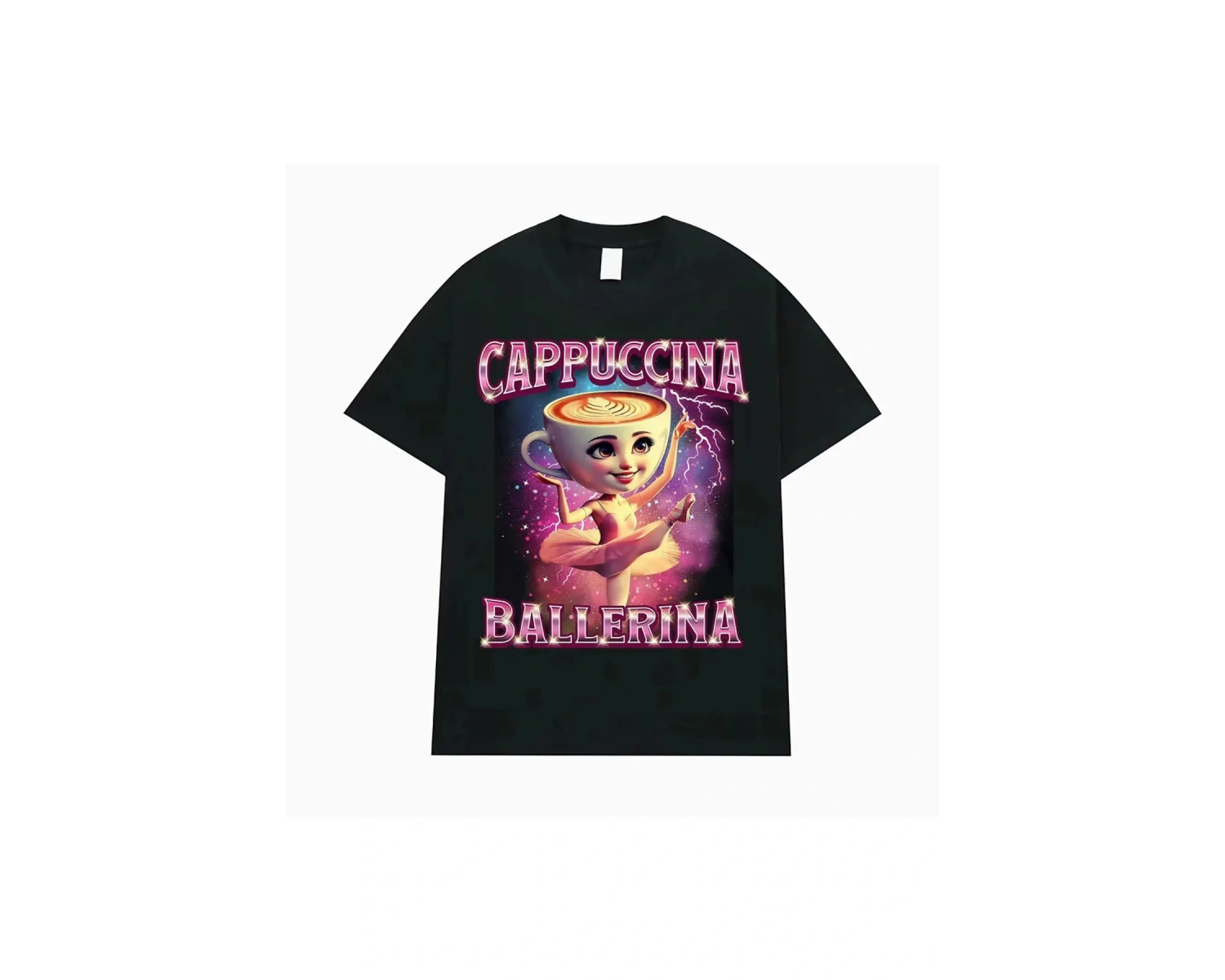 Siyah Cappuccina Balerin Komik İtalyan Brainrot Meme T