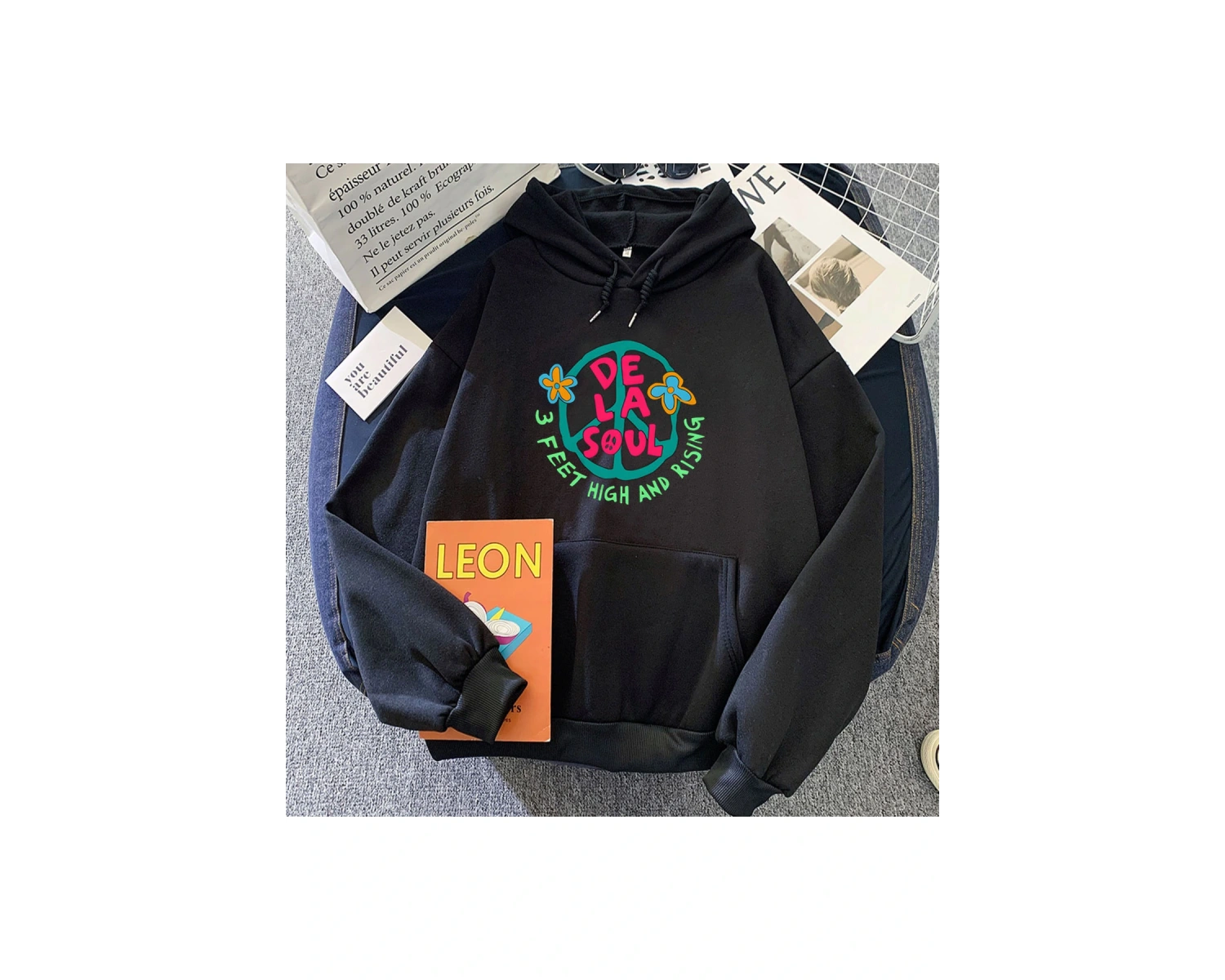 Siyah De La Soul Basit Boyama Hoodie Harajuku Hood