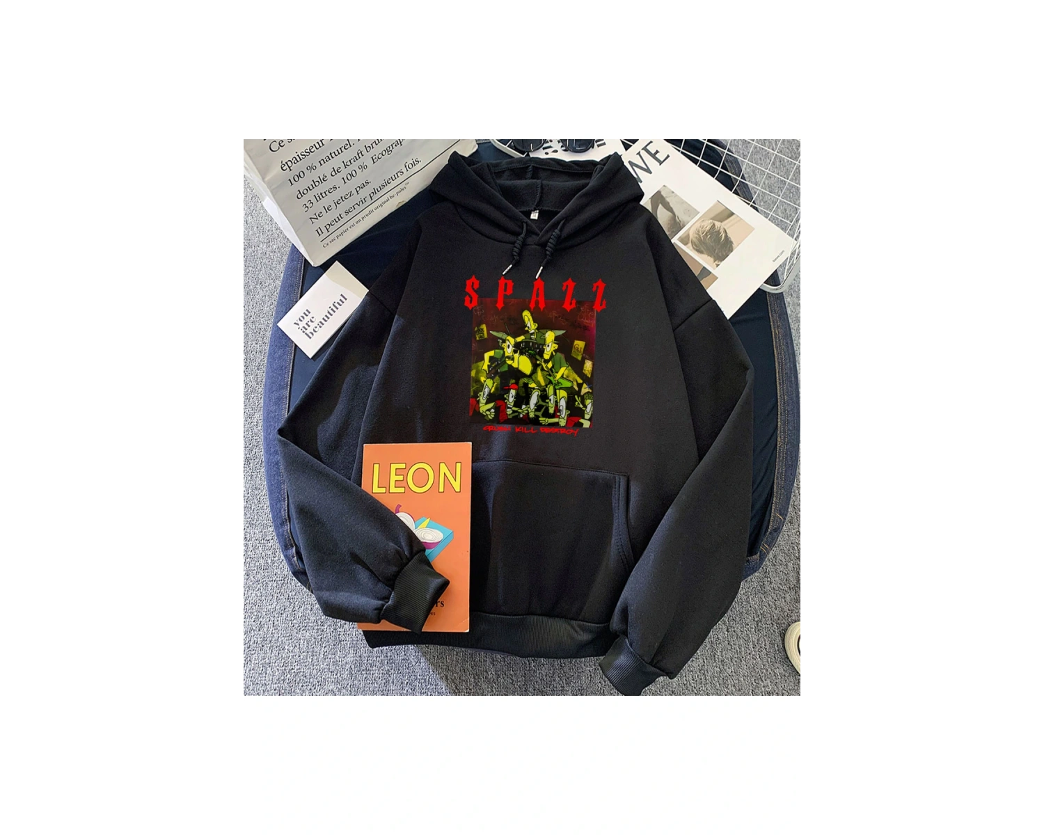 Siyah Ezmek Kille SPAZZ yok Hoodies Band komik grafik dera Mujerkadı