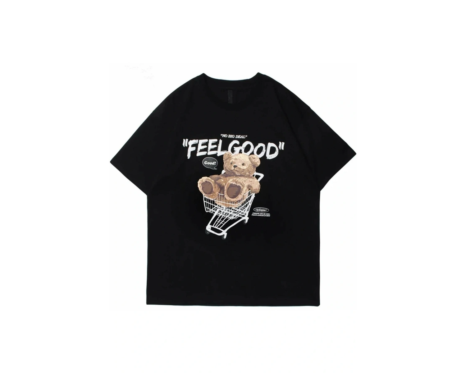 Siyah Feel Good Ayı Baskılı Oversize Bisiklet Yaka Erkek Tişört