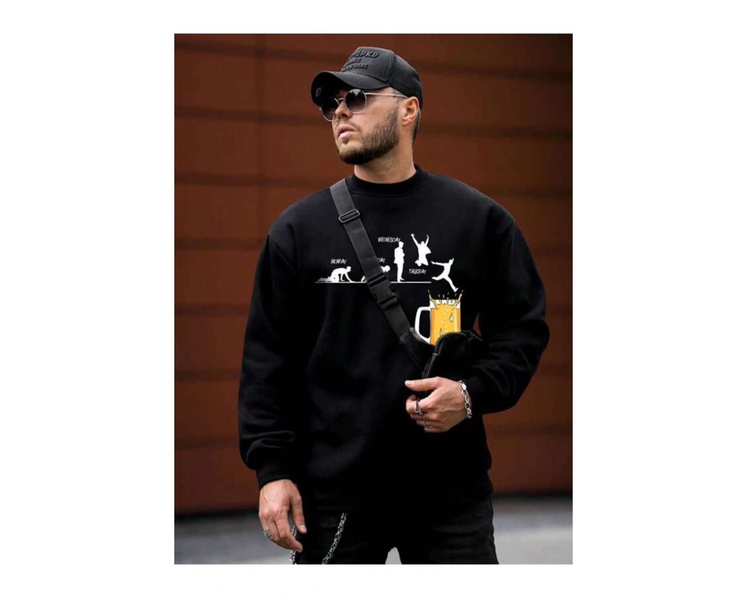 Siyah Friday Bira Baskılı Oversize Kapuşonlu Erkek Sweatshirt bsgfridaybiraswea