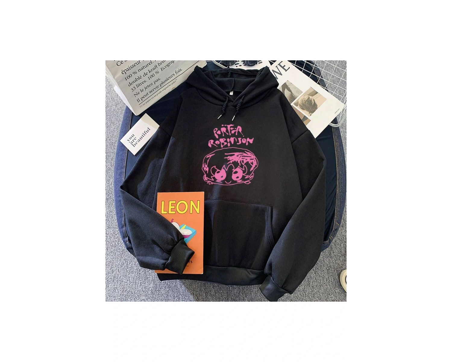 Siyah Gülümseme Dünya Turu Hoody Porter Robinson KarikatürHoodies Suda