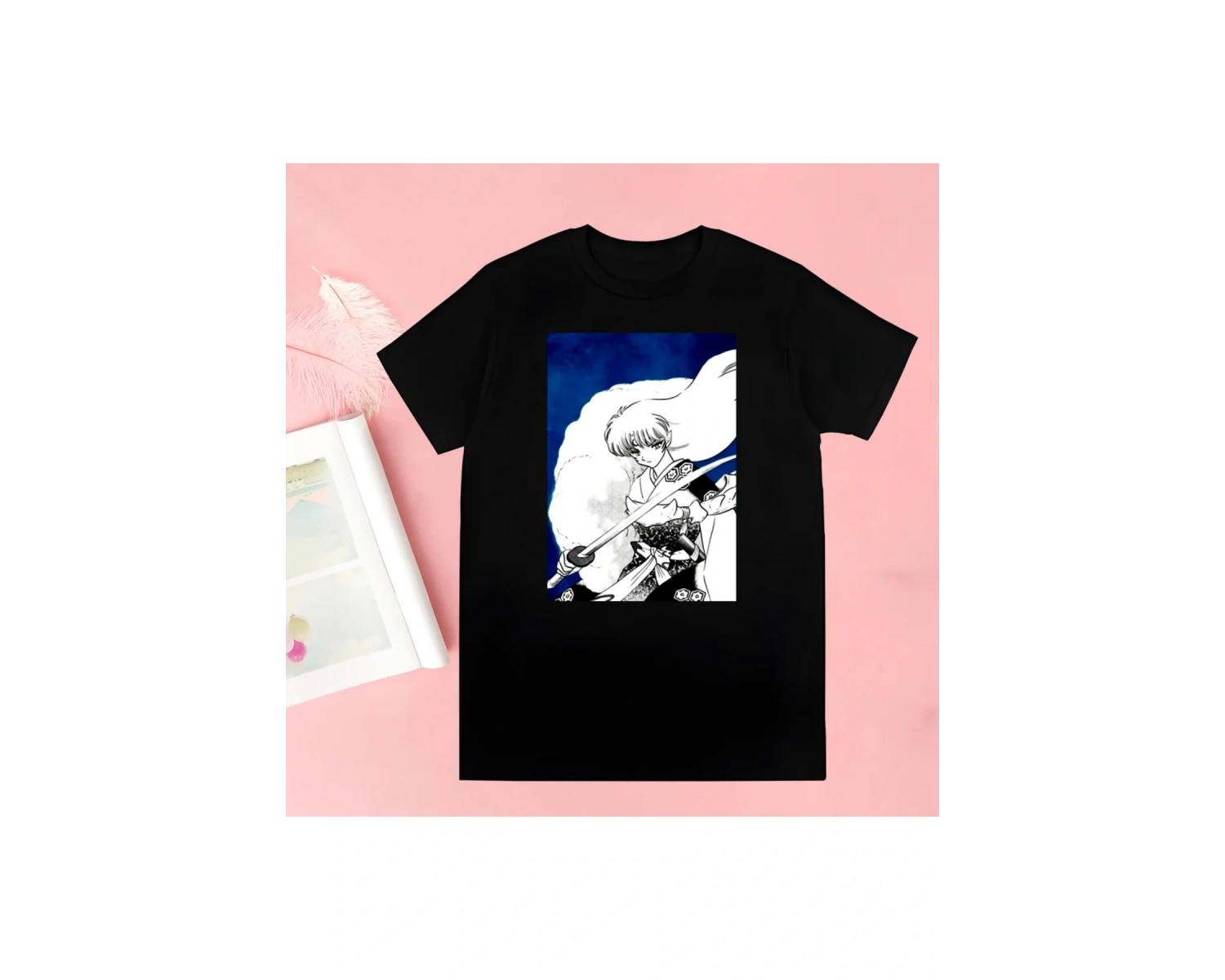 Siyah Inuyasha Yeni Baskı Tshirt Yaz Yenilik